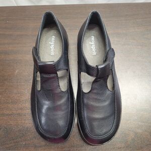 Easy Spirit Shoes Womens 8.5M Black Mary Jane Leather Comfort Hook & Loop Strap